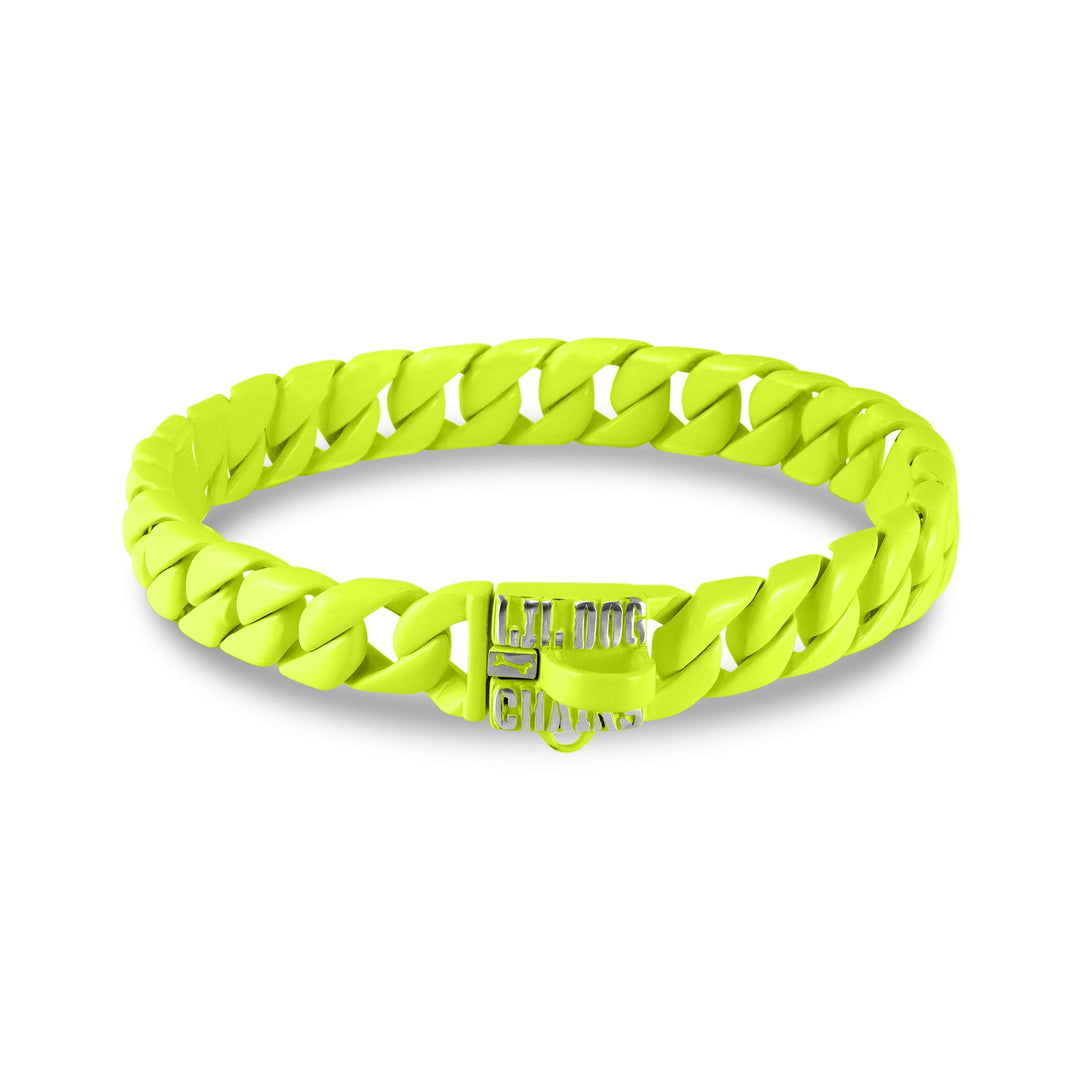 THE Highlighter neon yellow dog collar, cuban style.